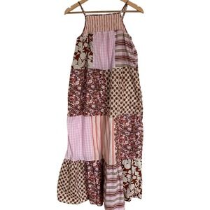 Universal Thread Womens Patch Work Midi Dress Size XS Pink White Spaghetti Strap